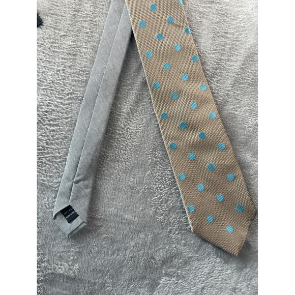 Samuelsohn Nordstrom Mens Tie Beige Blue Polka Dot Silk Made in Italy‎ - Picture 6 of 9